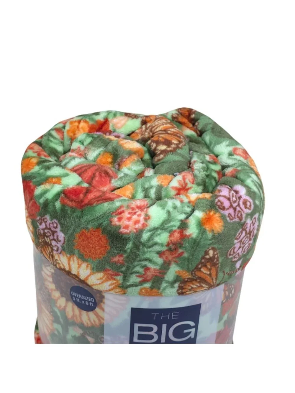 The Big One Oversized Plush Throw Blanket 5x6' Sunflower & Butterfly Print Green